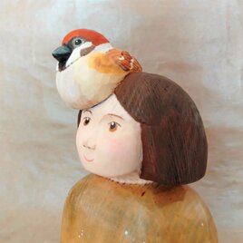 kanau夢人形【雨粒がスズメだったら。。】■藍染■木彫りの画像