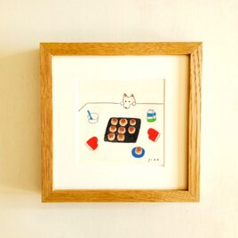 一点物｜絵画｜原画「青い街の夜」※額縁入り（四つ切サイズ）送料無料