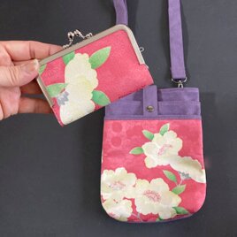 キモノショルダー　PINK×白花／PURPLE　　着物リメイクの画像