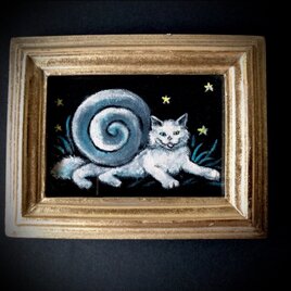 三日月」F0サイズ アート作品 原画 鉱物画 徳島洋子作品 ☆ 星月猫 | iichi  日々の暮らしを心地よくするハンドメイドやアンティークのマーケットプレイス