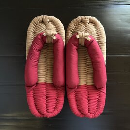 【FLIP TEE FLOP】24cm 布ぞうり ベージュ×レッド【No.314】の画像