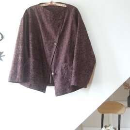 結城紬　更紗柄のショートジャケット　着物リメイクの画像