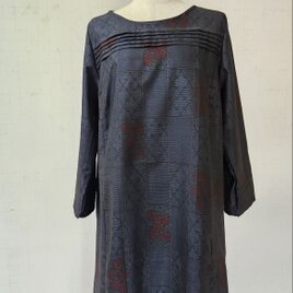 正絹大島紬着物リメイク大きな衿のワンピースコ－ト 大きな襟のエレガントな2wayワンピース☆大島紬着物リメイク