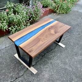 ウッドレジンコーヒーテーブル(カリビアンブルー)の画像