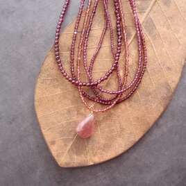 【K14gf】Colored Stone Plane Necklace Set／Garnet × Sapphireの画像