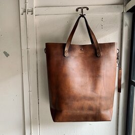 leather tote bag L （BROWN）の画像