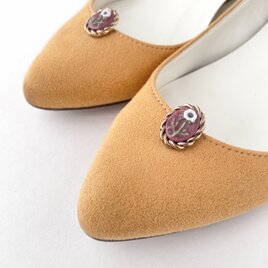 アネモネのガラスカメオのシュークリップ/porcelain glass,真鍮