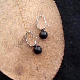 【Silver color】Black onyx Drop Earrings／ブラックオニキス ドロップピアス（10mm）