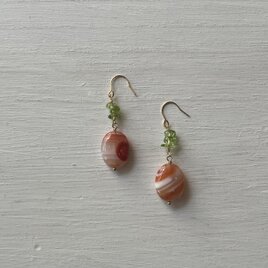 14kgfピアス♡レッドサードニクス×ペリドット≪一点もの≫の画像