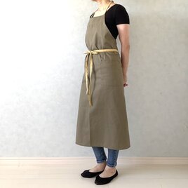 ⭐︎選べる肩紐タイプ⭐︎ 【オリーブ×ハニーイエロー】バイカラーフルエプロンの画像