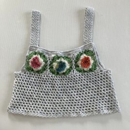 ウール100%   Mサイズ　かぎ針編みのビスチェ　ショート丈　キャミソール　の画像