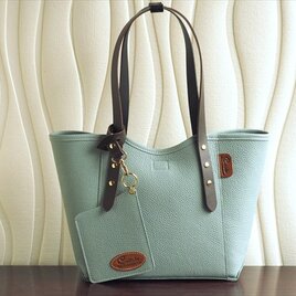 今だけ￥15800★選べるハンドル2カラー★大人の本革贅沢ミニトートバッグ：ミントブルーの画像