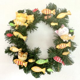 猫さんとお魚クッキークリスマスリースの画像