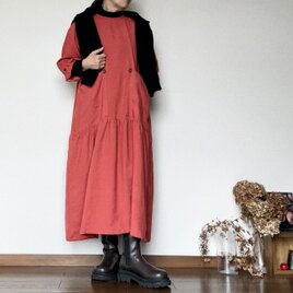 新作・**シェットランドwool+リネン︎**華やかスカーレット**アウトポケット・ロングワンピース