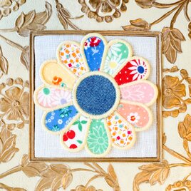 ドレスデンプレートパッチワークフラワーLサイズアイロンワッペンシール両用　刺繍ステッカーの画像