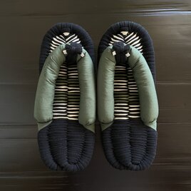 【ふちどりデザイン】24cm 布ぞうり ブラック ライトベージュ オリーブ【No.317】の画像