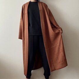 着物風ガウン　テラコッタ×ウール刺し子の画像