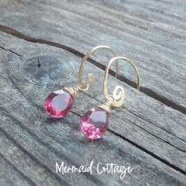 *14Kgf* Swirl＆Pink Topaz Earrings* 宝石質ピンクトパーズの渦巻きピアスの画像