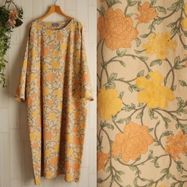 値下げ ベージュ アンティークフラワー ワンピース シャツコール 花柄  綿100％ 大きいサイズ 3L 4L 送料無料