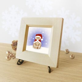 猫　★ホワイトクリスマスな茶トラちゃん★　ミニ額の画像