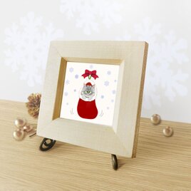 猫　★クリスマスな銀トラちゃん★　ミニ額の画像