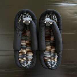 【ふちどりデザイン】24cm 布ぞうり ブラック  濃いめのグレー ベージュ系【No.319】の画像