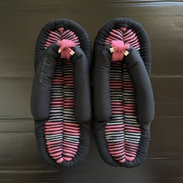 【ふちどりデザイン】23.5cm 布ぞうり ブラック  濃いめのグレー ローズピンク【No.320】の画像