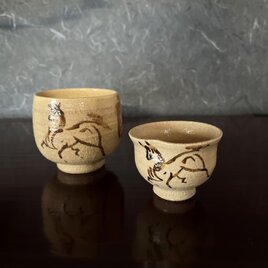 相馬駒焼　湯吞み茶碗　ぐい吞み二個組　　yk0243の画像