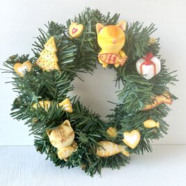 猫さんとお魚クッキークリスマスリースSサイズの画像