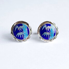 竹 【Blue】七宝焼のカフスボタン（カフリンクス） 純銀メタル七宝 銀金具使用の画像