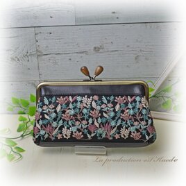 レザー：親子がま口　スリム財布（黒/刺繍）の画像