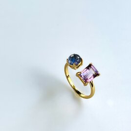 サイズ調整可能✨ 天然石　アメジストとタンザナイトのリング　ギフトボックス入りの画像