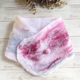 羊毛フェルトマフラー Ｓ　ピンクＭＩＸ（リバーシブル）