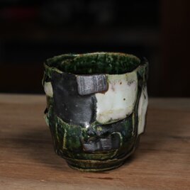 陶器 【織部 塗り分け湯のみ】yu114(KG)の画像