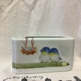 シアワセを呼ぶ、青い鳥さんのペン立ての画像