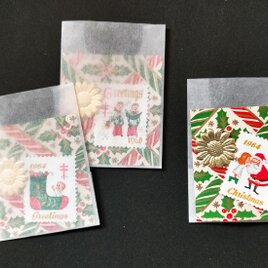 mini christmas set♪UKグラシン封筒＋USAクリスマス切手＋USAヴィンテージ紙片＋ドレスデンモチーフの画像
