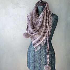 手織り オーバーショット織 ポンポンマフラー Handwoven TMMS24164の画像