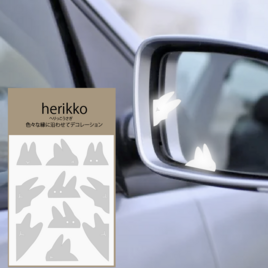 ＜＋R＞うさぎステッカーHerikko へりっこうさぎ白・サイドミラー・バックミラーの画像