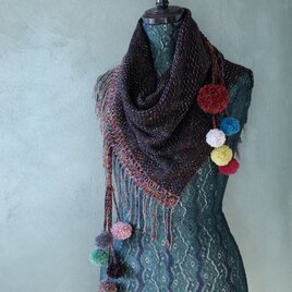 手織り 変形ツイル織 ポンポンマフラー Handwoven TMMS24166の画像