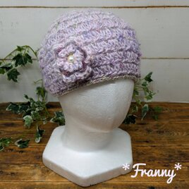 モヘアとファンシーヤーンのふんわり帽子（ライラックピンク）