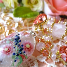 天然石(ローズクオーツ)とピンクのとんぼ玉の豪華デザインネックレス(参考作品、販売済み)