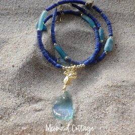 *14Kgf* Waterdrop Romanglass Lapislazuli 水滴のようなローマングラスのネックレスの画像