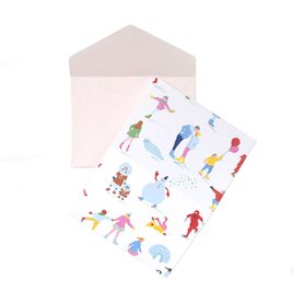 ミニカード／スケート ゆきだるま／封筒ピンク