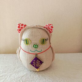 福招き　猫だるま　（しろねり）