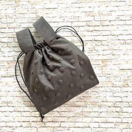 水玉 コーデュロイ 軽量 巾着BAG／秋冬／チャコールグレーの画像