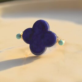 ラピスラズリ  フラワー、ターコイズ、タンザナイト/ リング  ゴールド シルバー ピンクゴールド  金属アレルギー対応の画像