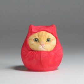 木彫り 達磨　だるま茶トラ猫　猫仏2412の画像