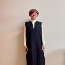 コットンリネン　ボックスラインのワンピースの画像