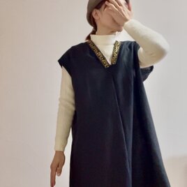 コットンリネン　インド刺繍リボンのロングワンピースの画像