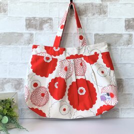 【Lサイズ】ダリア柄　綿麻グラニーバッグ　ブルー　 ＜A4サイズ入ります＞の画像